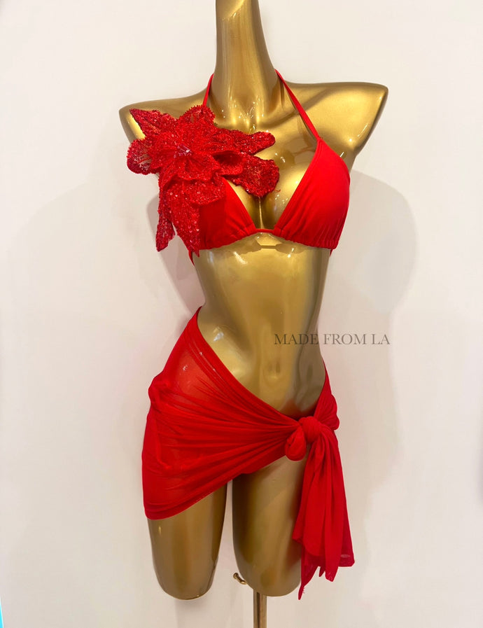 RED APPLIQUE BIKINI